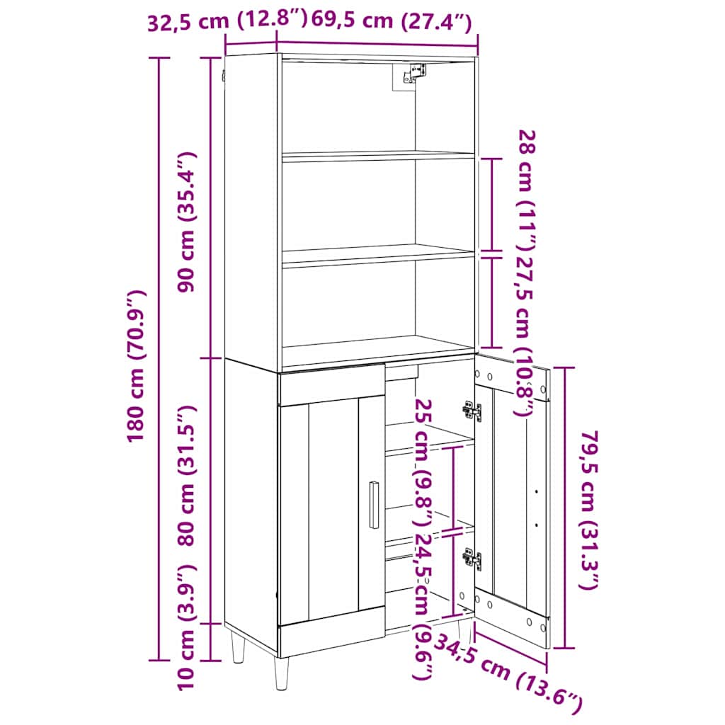 Bufet Lemn Vechi 69,5 x 32,5 x 180 cm Lemn compozit — imaginea 13