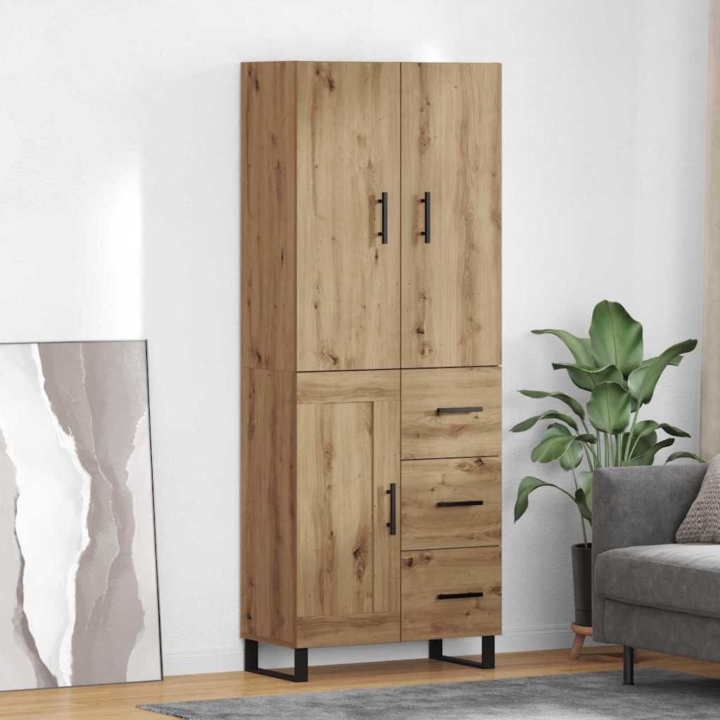 Bufet 2 pcs Stejar Artizanal Lemn Stratificat si Sticla — imaginea 2