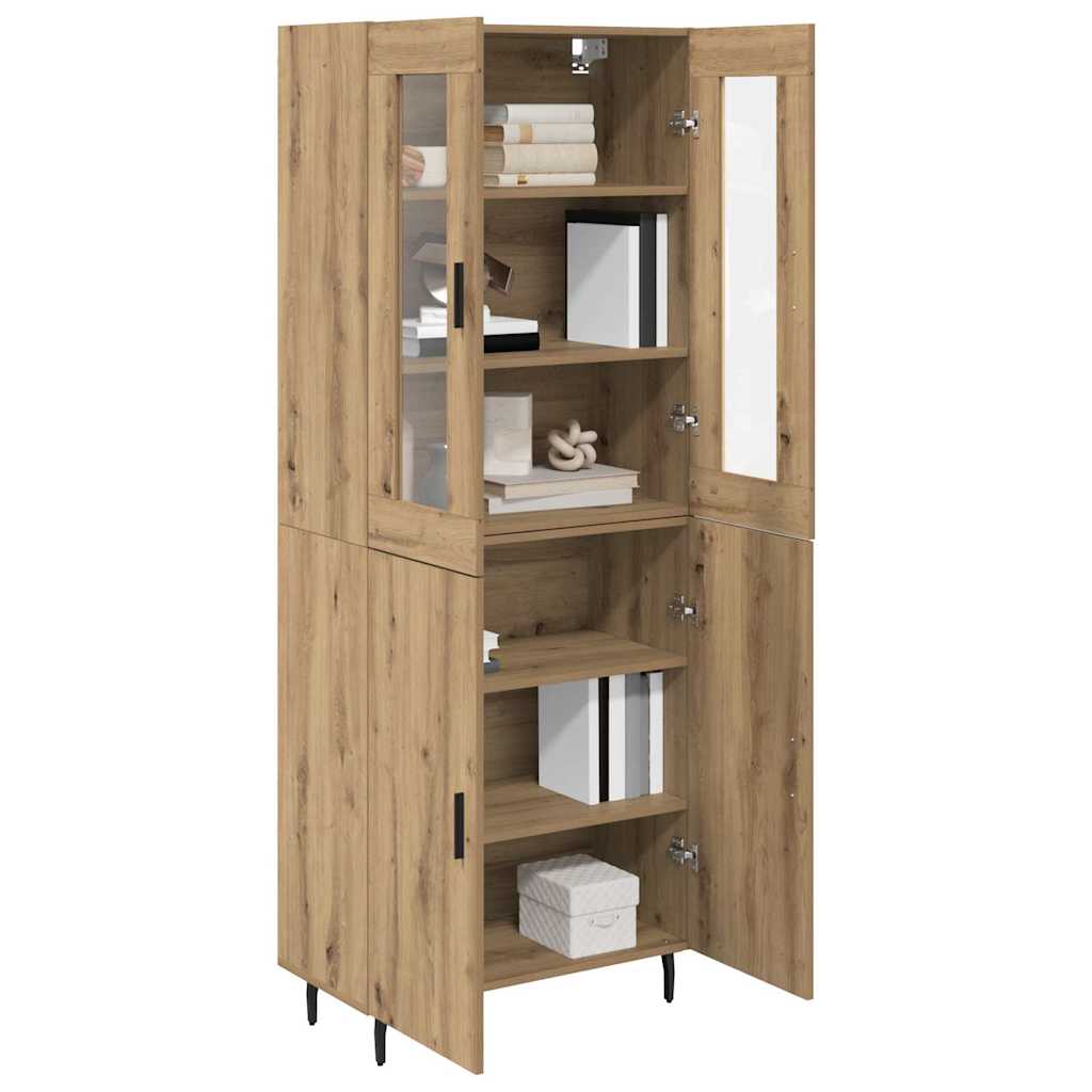 Bufet 2 pcs Stejar Artizanal Lemn Stratificat si Sticla — imaginea 4