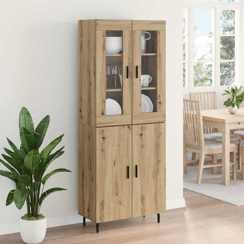 Bufet 2 pcs Stejar Artizanal Lemn Stratificat si Sticla — imaginea 5