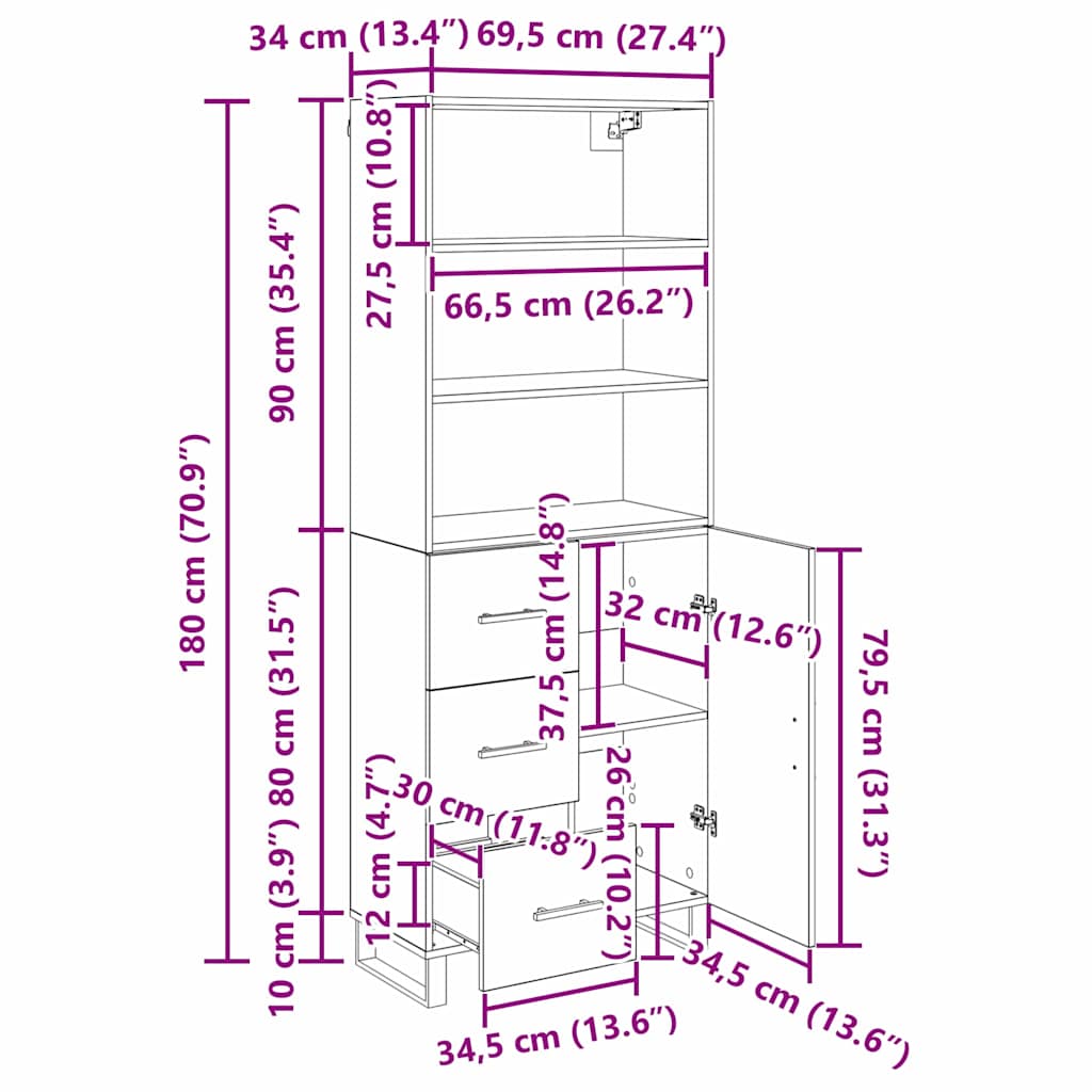 Bufet cu sertar Stejar Artizanal 69,5 x 34 x 180 cm — imaginea 13