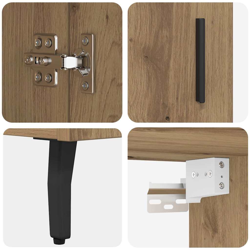 Bufet 2 pcs Stejar Artizanal Lemn Stratificat si Sticla — imaginea 12