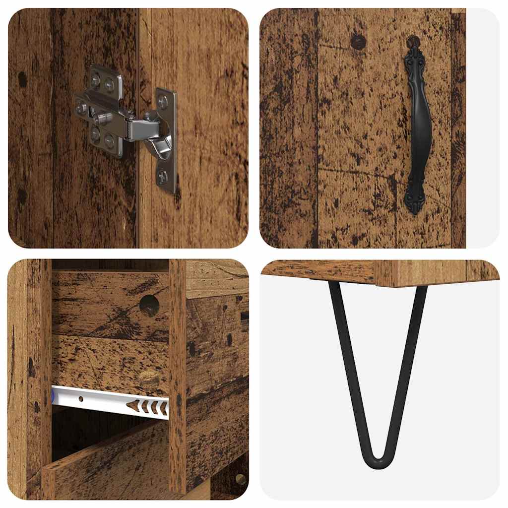 Bufet cu sertar 2 pcs Lemn Vechi Lemn Stratificat si Sticla — imaginea 12