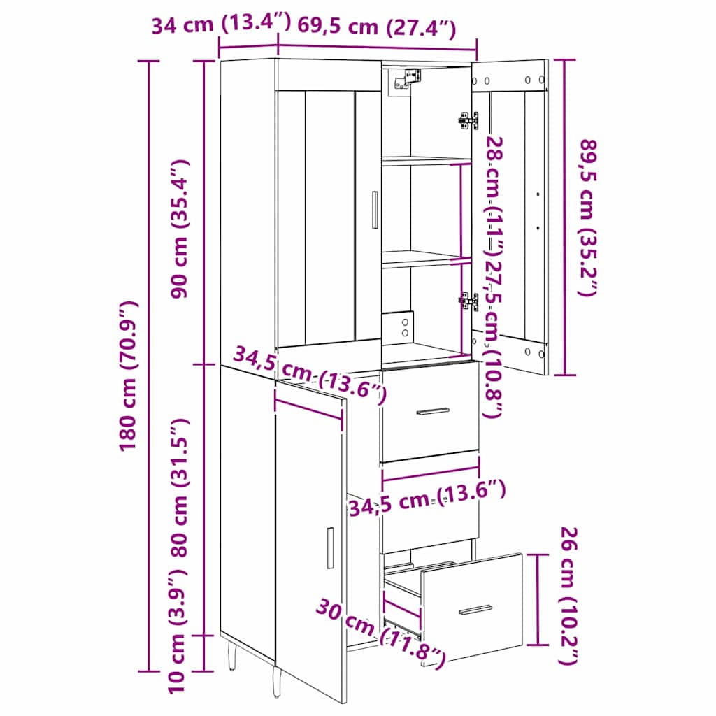 Bufet cu sertar 2 pcs Lemn Vechi Lemn Stratificat si Sticla — imaginea 13