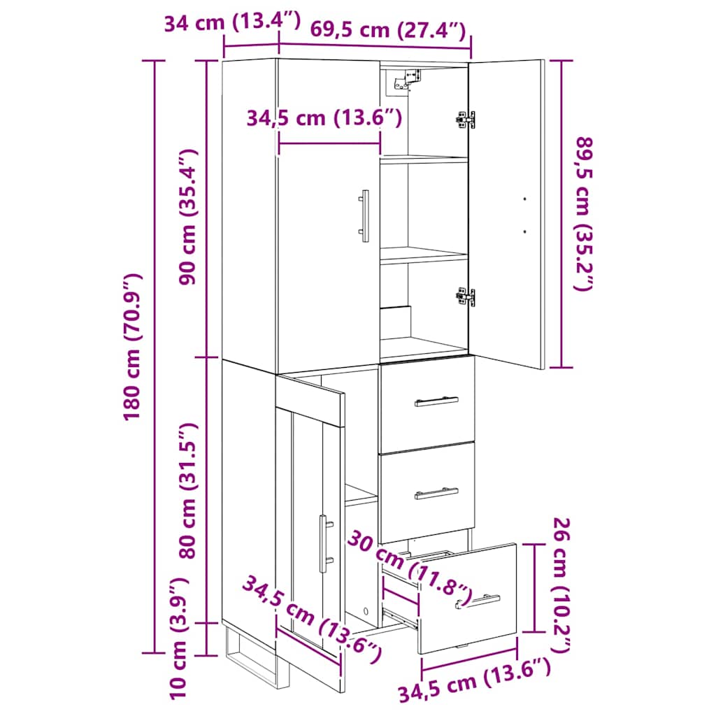 Bufet 2 pcs Stejar Artizanal Lemn Stratificat si Sticla — imaginea 13