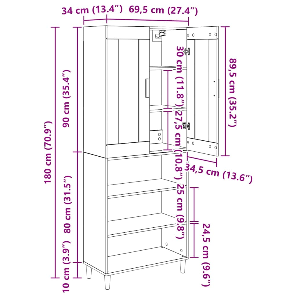 Bufet Lemn Vechi 69,5 x 34 x 180 cm Lemn Stratificat si Sticla — imaginea 13
