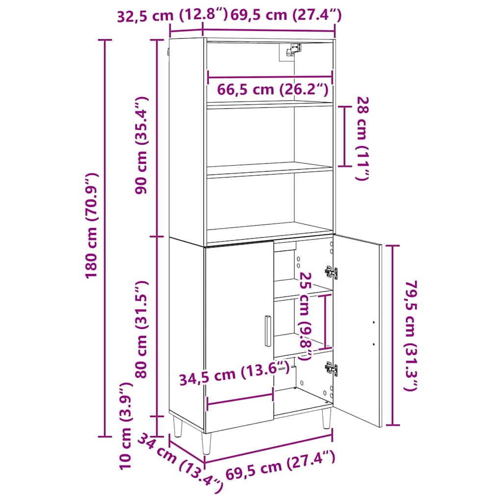 Bufet Lemn Vechi 69,5 x 32,5 x 180 cm Lemn compozit — imaginea 13