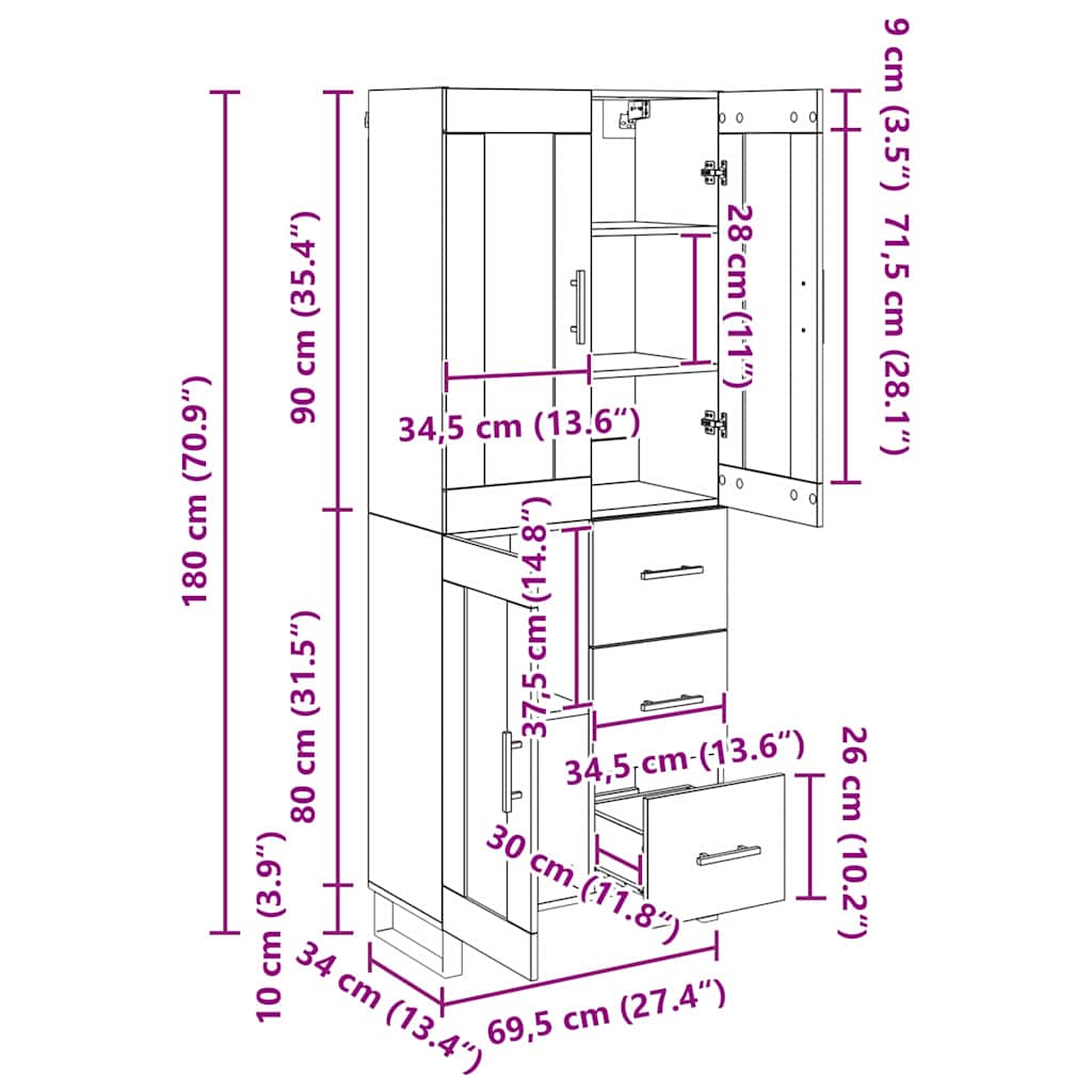 Bufet cu sertar 2 pcs Lemn Vechi Lemn Stratificat si Sticla — imaginea 13