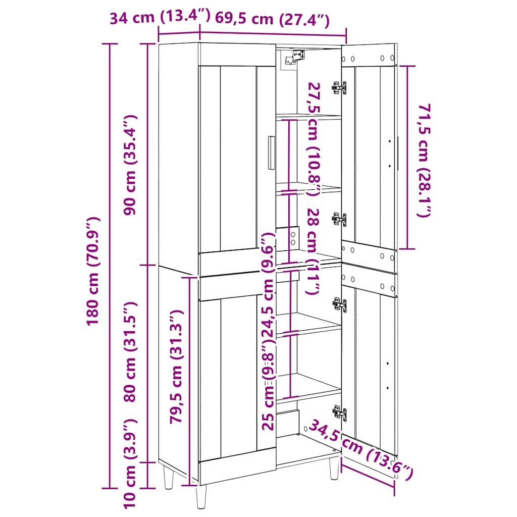 Bufet Lemn Vechi 69,5 x 34 x 180 cm Lemn compozit — imaginea 13