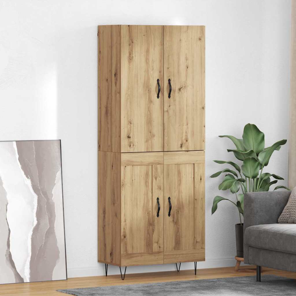 Bufet 2 pcs Stejar Artizanal Lemn Stratificat si Sticla — imaginea 2