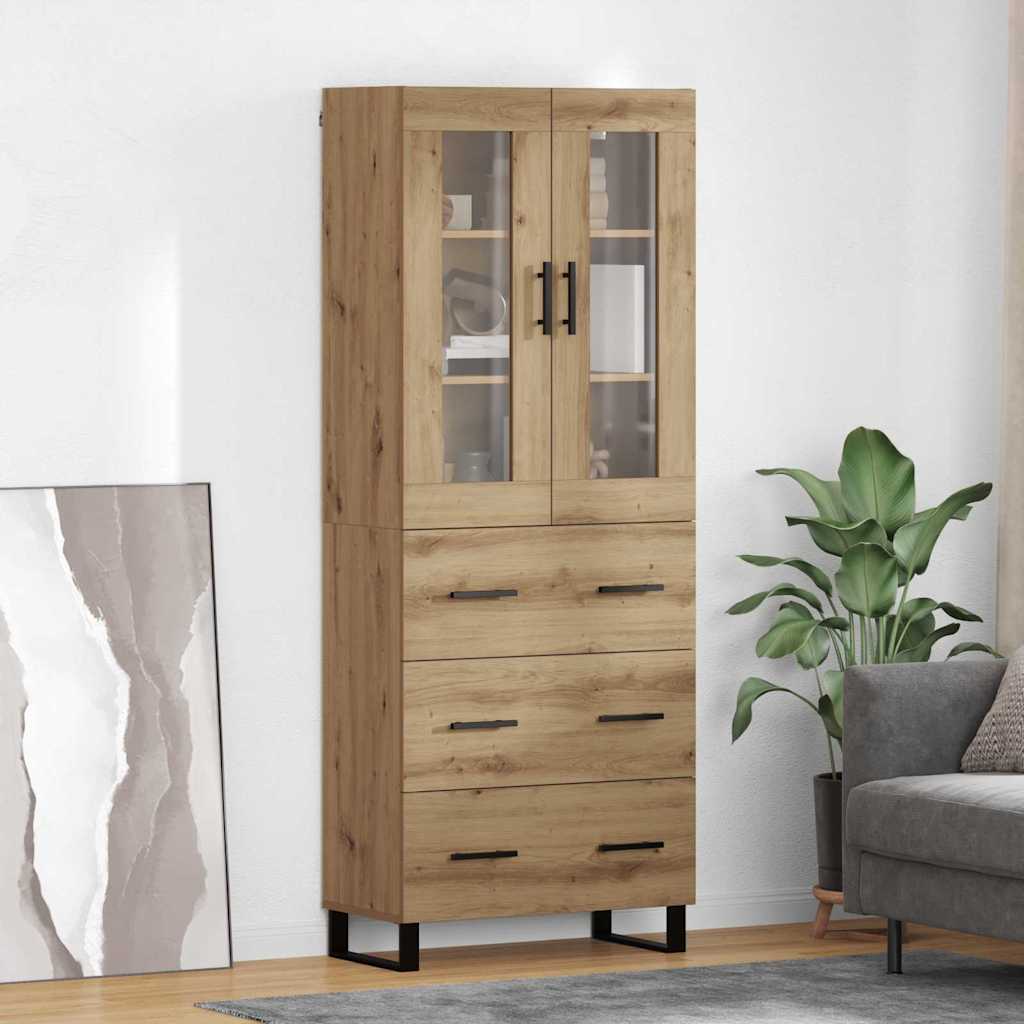 Bufet 2 pcs Stejar Artizanal Lemn Stratificat si Sticla — imaginea 2