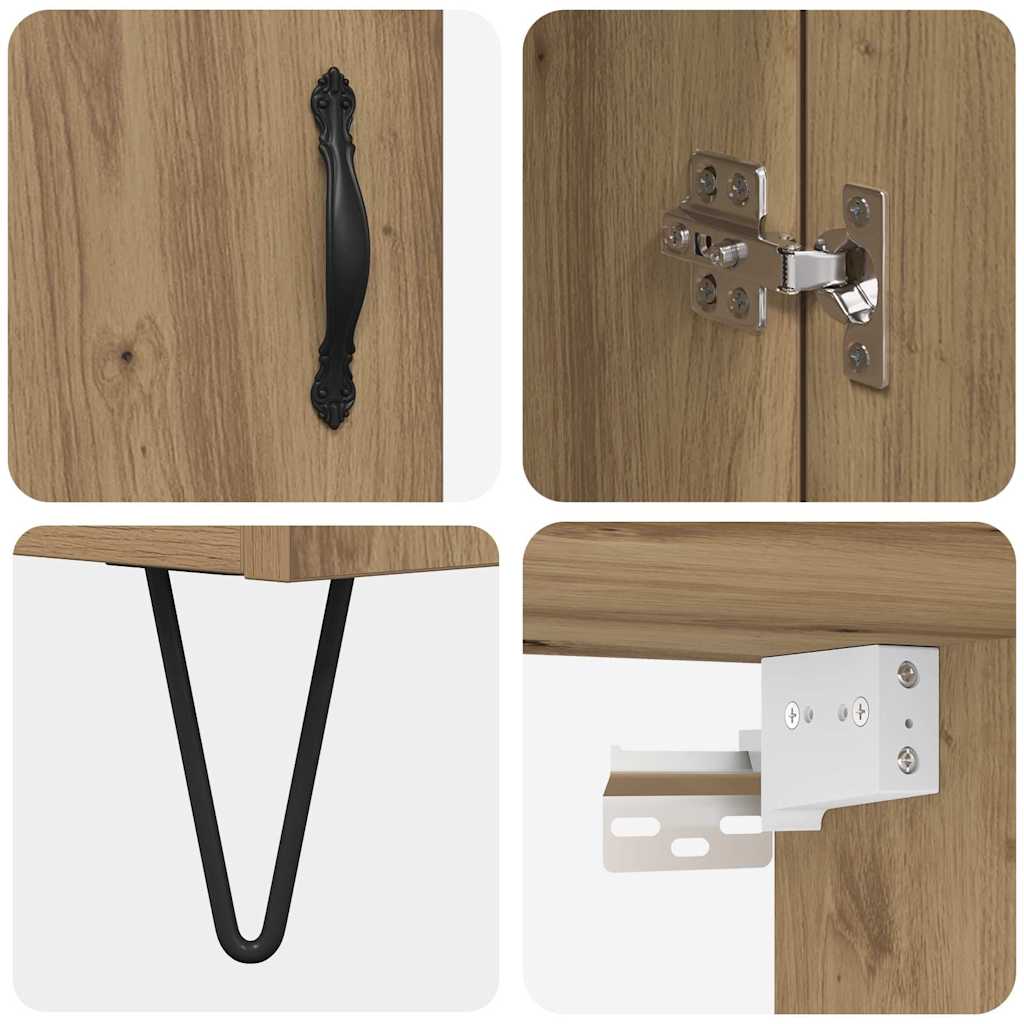 Bufet 2 pcs Stejar Artizanal Lemn Stratificat si Sticla — imaginea 12