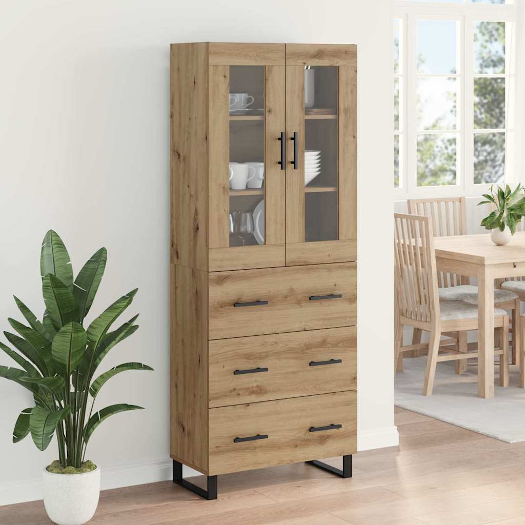 Bufet 2 pcs Stejar Artizanal Lemn Stratificat si Sticla — imaginea 5