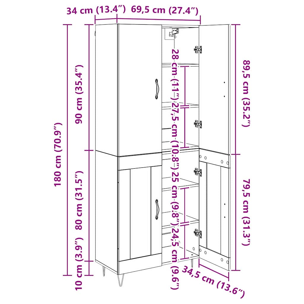Bufet 2 pcs Stejar Artizanal Lemn Stratificat si Sticla — imaginea 13