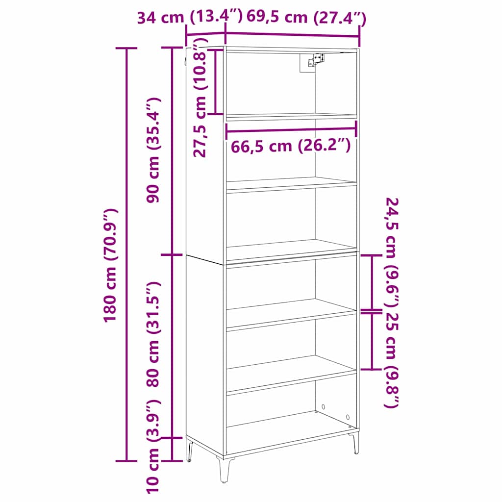 Bufet Stejar Artizanal 69,5 x 34 x 180 cm Lemn compozit — imaginea 13