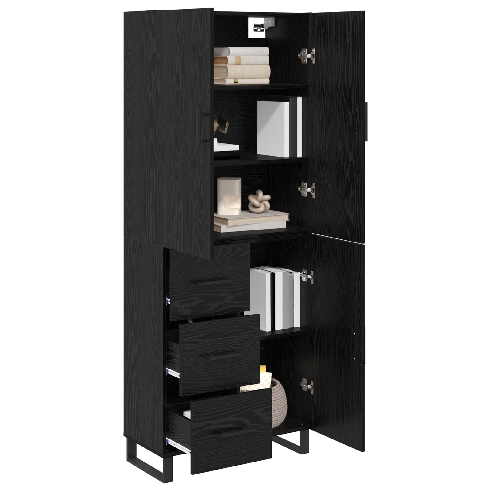 Bufet cu sertar 2 pcs Stejar Negru Lemn Stratificat si Sticla — imaginea 3