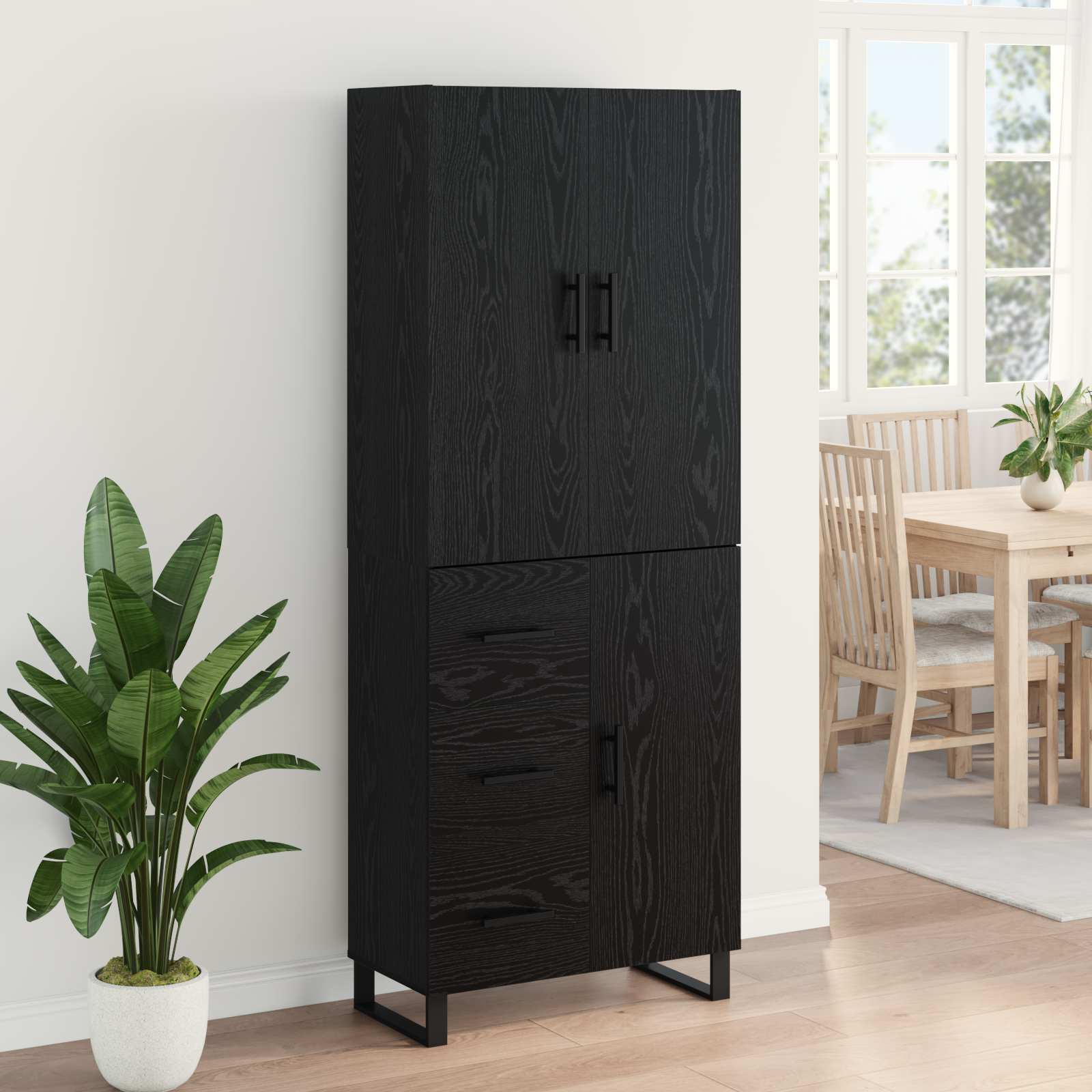 Bufet cu sertar 2 pcs Stejar Negru Lemn Stratificat si Sticla — imaginea 4