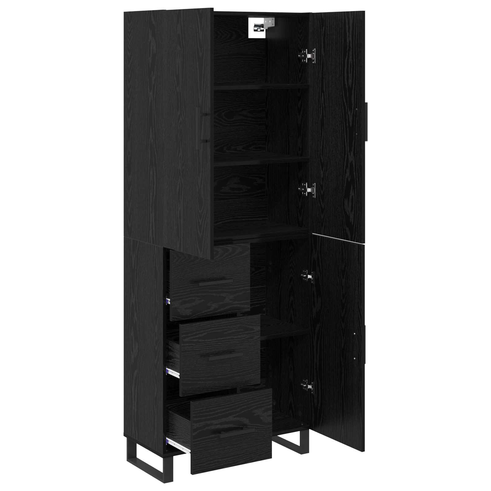 Bufet cu sertar 2 pcs Stejar Negru Lemn Stratificat si Sticla — imaginea 5
