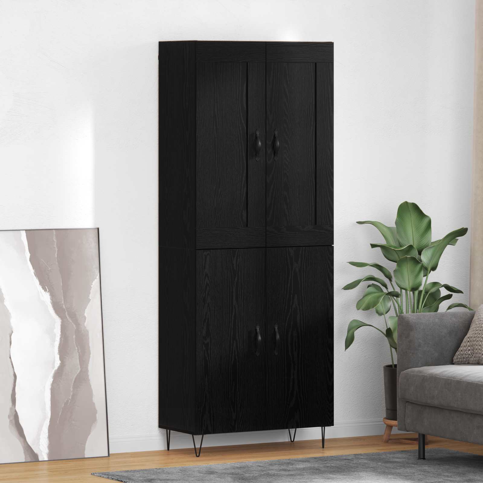 Bufet Stejar Negru 69,5 x 34 x 180 cm Lemn compozit — imaginea 2