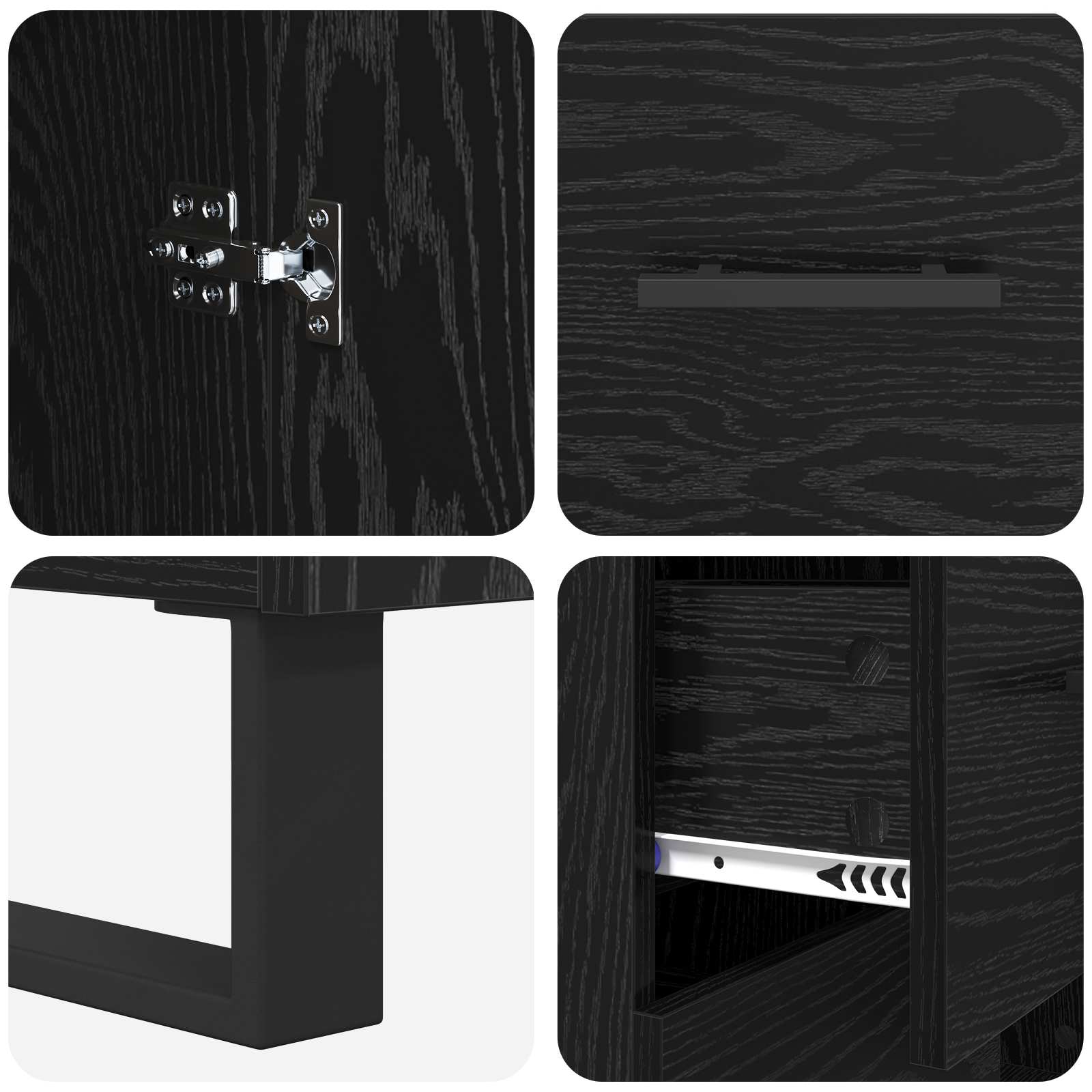 Bufet cu sertar 2 pcs Stejar Negru Lemn Stratificat si Sticla — imaginea 11