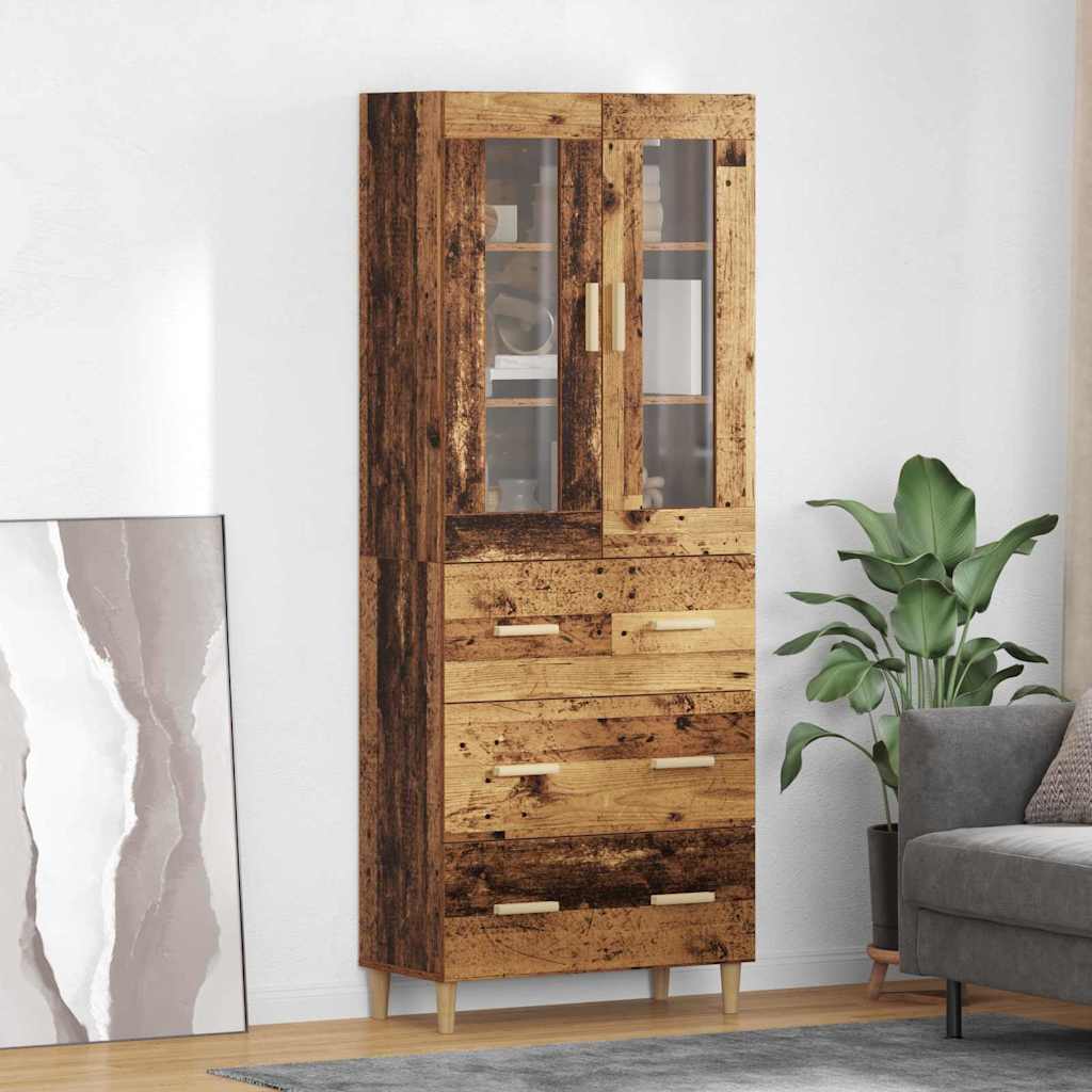 Bufet Lemn Vechi 69,5 x 34 x 180 cm Lemn Stratificat si Sticla — imaginea 2