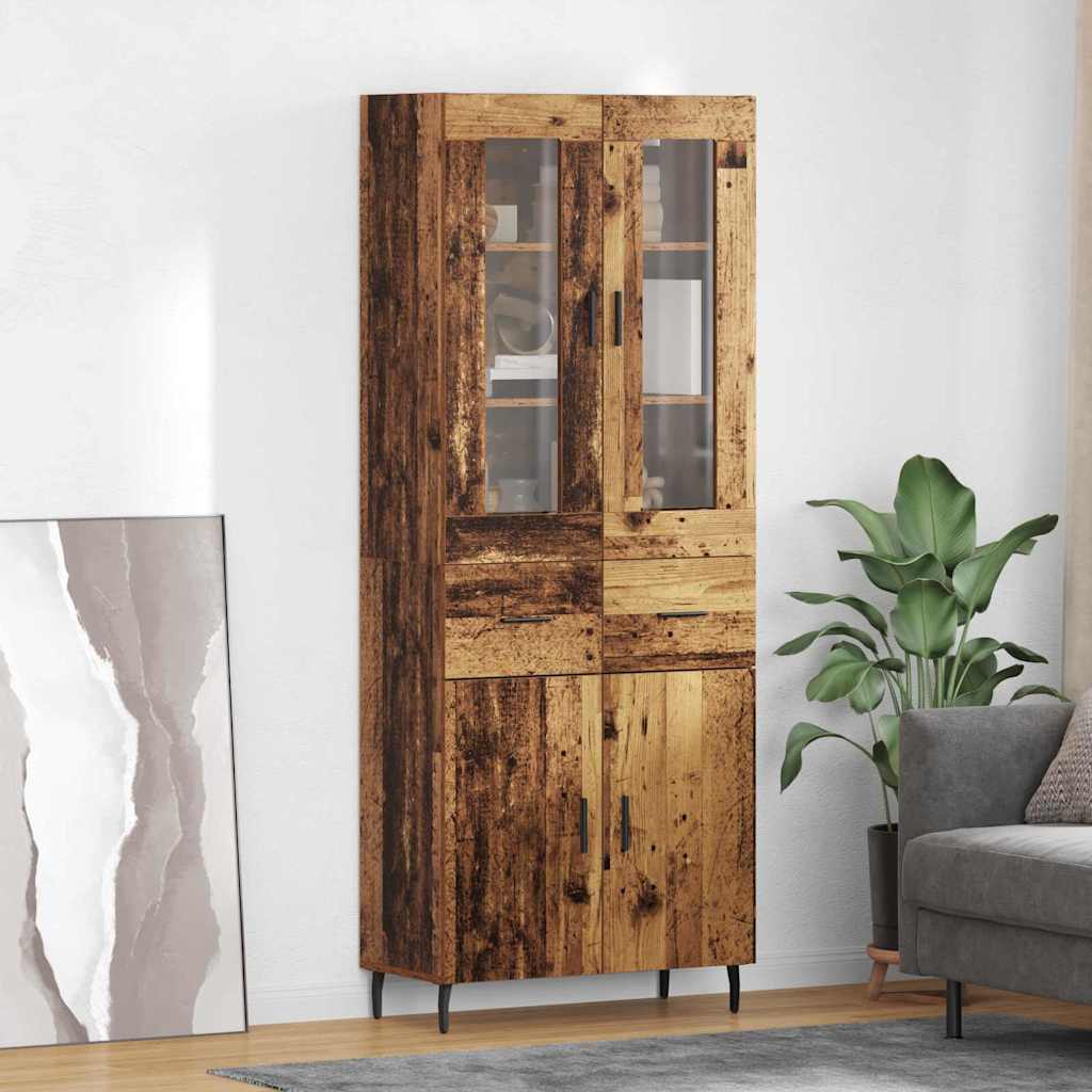 Bufet cu sertar 2 pcs Lemn Vechi Lemn Stratificat si Sticla — imaginea 2