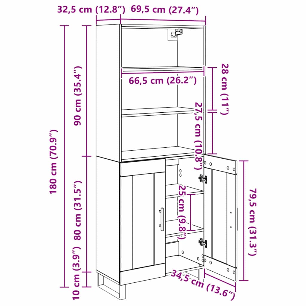 Bufet Lemn Vechi 69,5 x 34 x 180 cm Lemn Stratificat si Sticla — imaginea 13