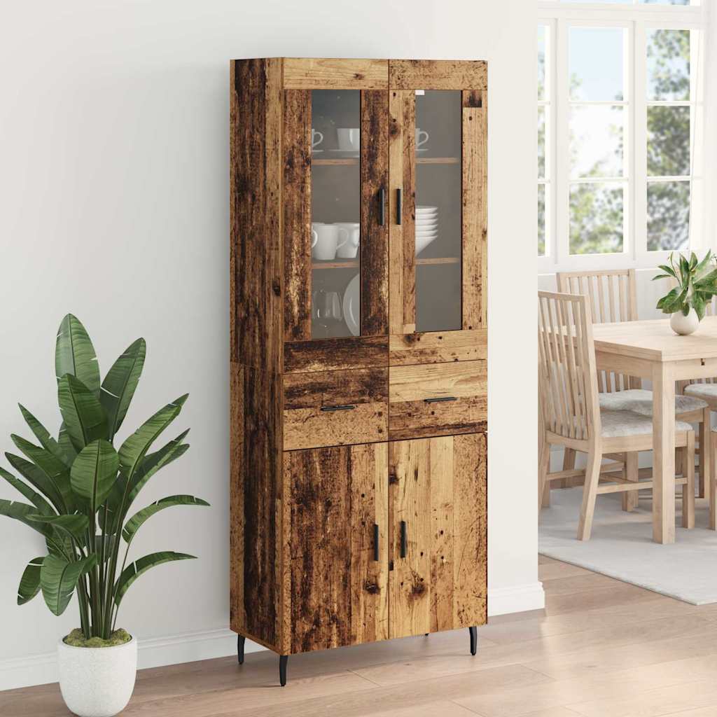 Bufet cu sertar 2 pcs Lemn Vechi Lemn Stratificat si Sticla — imaginea 5