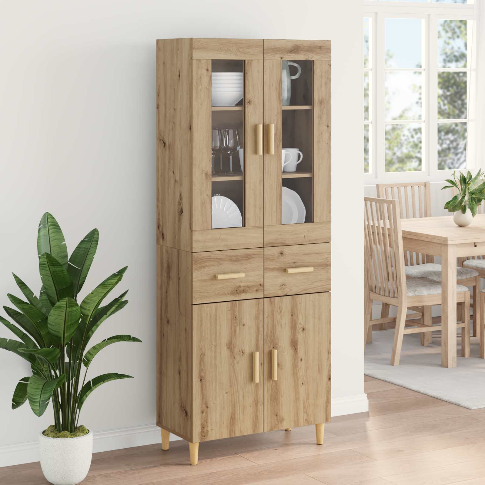 Bufet Stejar Artizanal 69,5 x 34 x 180 cm Lemn compozit — imaginea 4