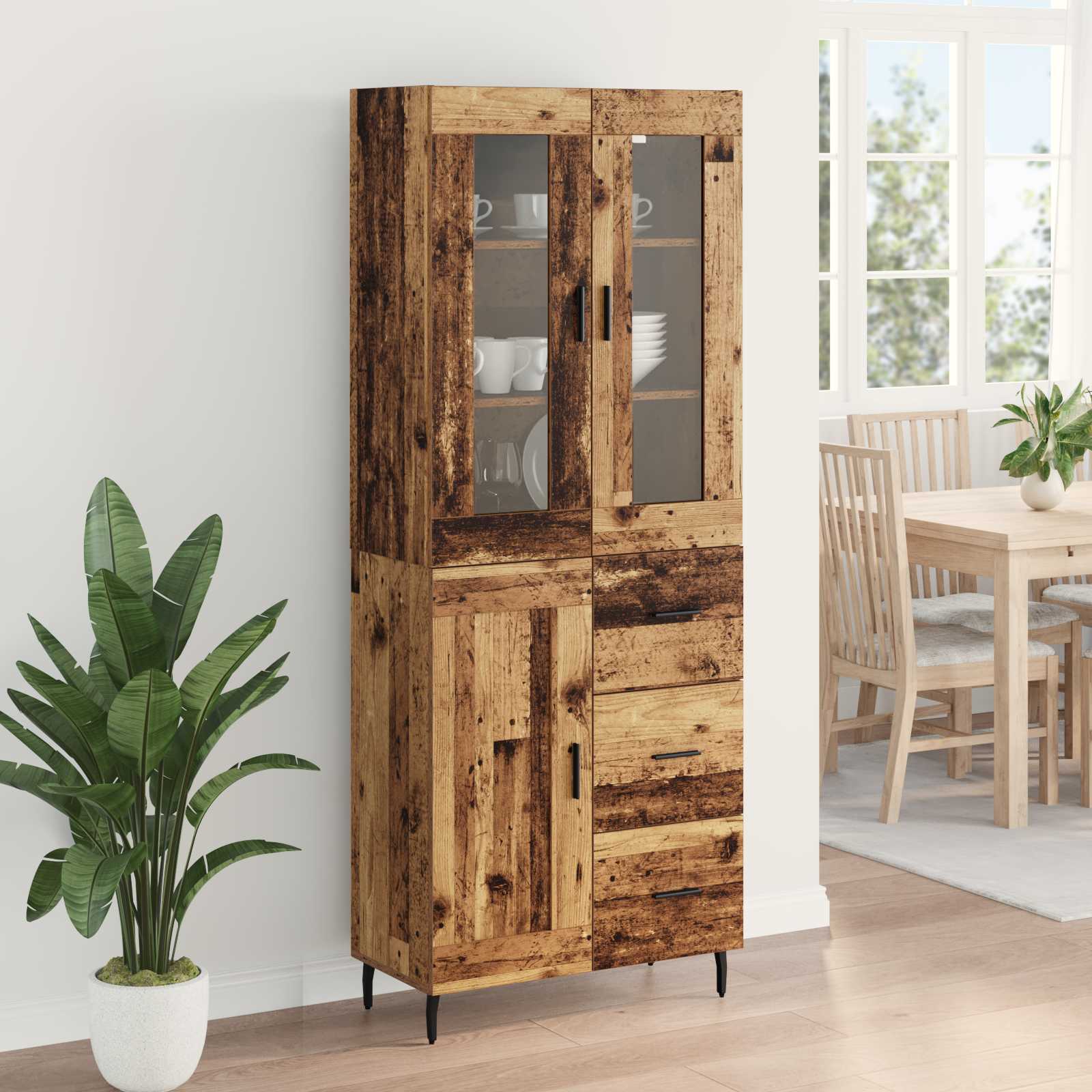 Bufet cu sertar 2 pcs Lemn Vechi Lemn Stratificat si Sticla — imaginea 4