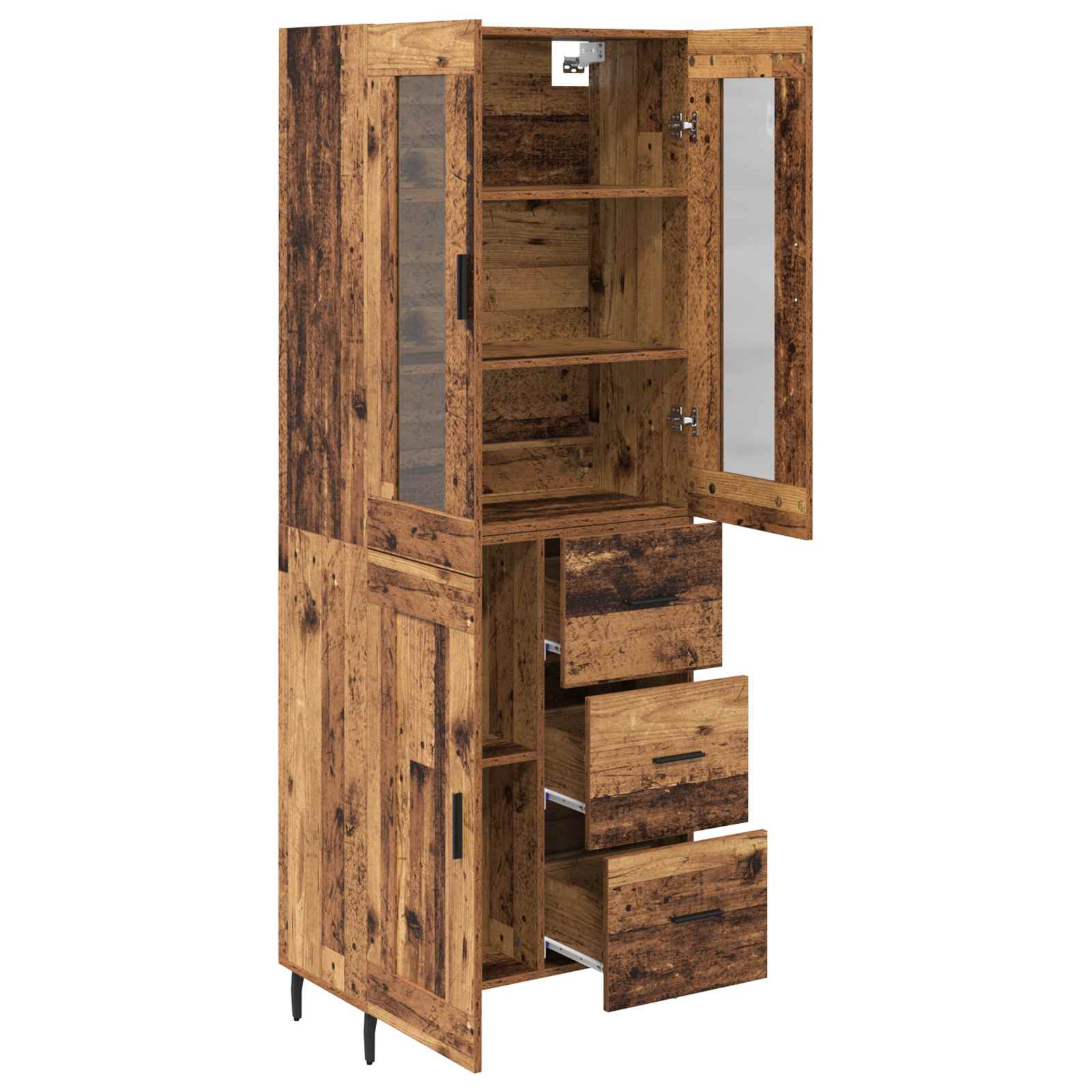 Bufet cu sertar 2 pcs Lemn Vechi Lemn Stratificat si Sticla — imaginea 5