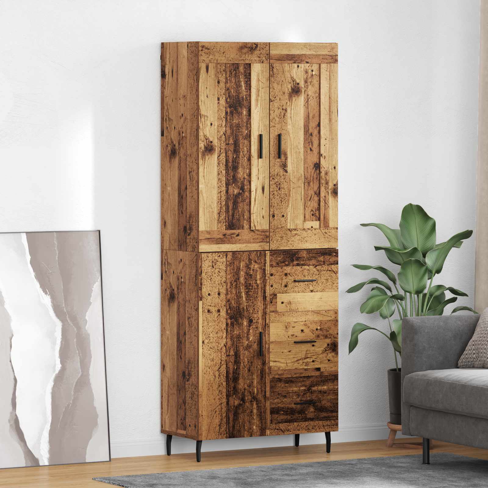 Bufet cu sertar 2 pcs Lemn Vechi Lemn Stratificat si Sticla — imaginea 2