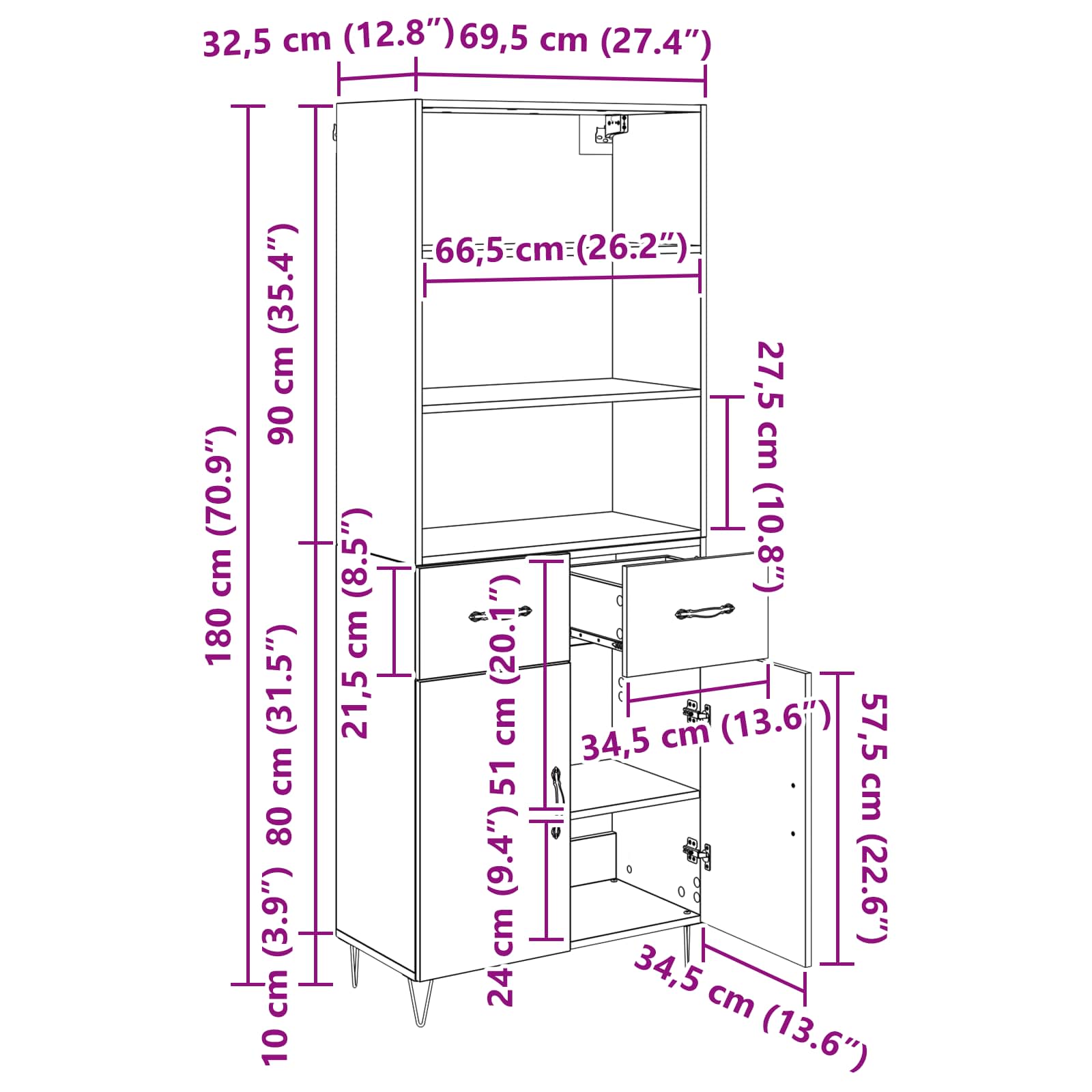 Bufet cu sertar Lemn Vechi 69,5 x 32,5 x 180 cm Lemn compozit — imaginea 13