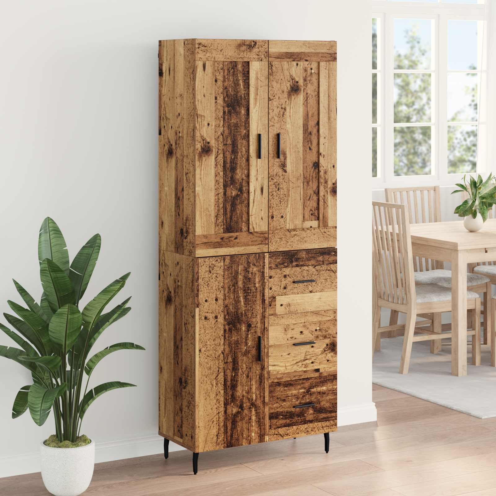 Bufet cu sertar 2 pcs Lemn Vechi Lemn Stratificat si Sticla — imaginea 4