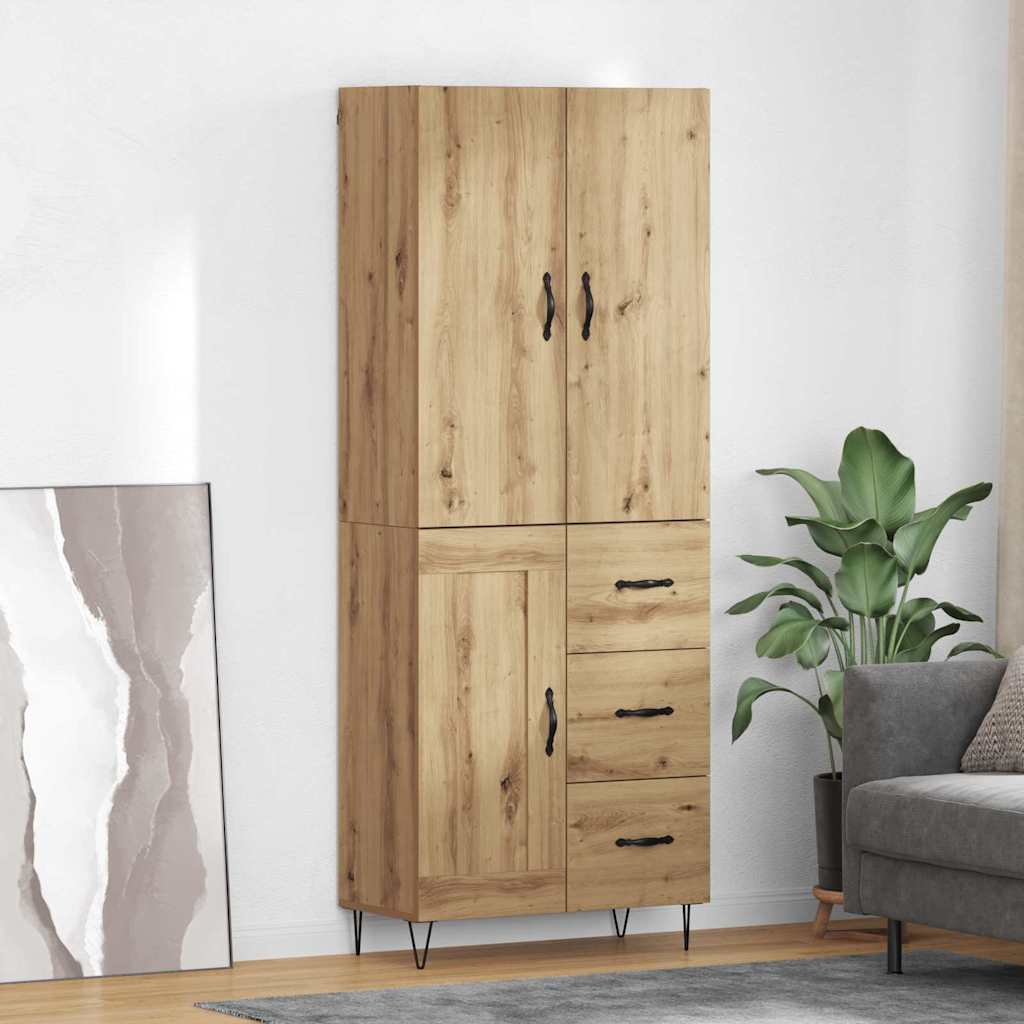 Bufet 2 pcs Stejar Artizanal Lemn Stratificat si Sticla — imaginea 2