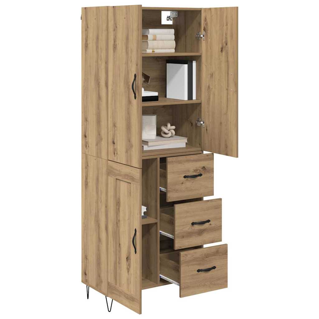 Bufet 2 pcs Stejar Artizanal Lemn Stratificat si Sticla — imaginea 4