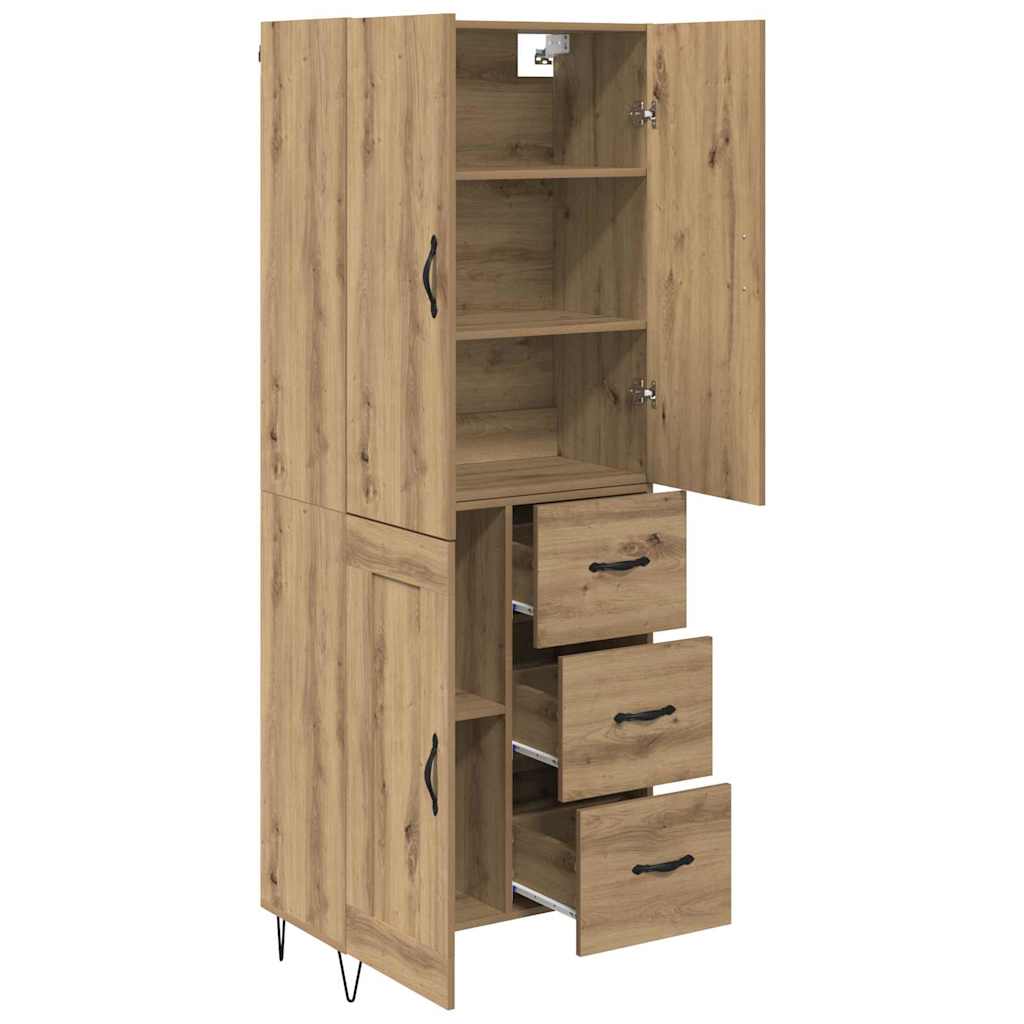 Bufet 2 pcs Stejar Artizanal Lemn Stratificat si Sticla — imaginea 6