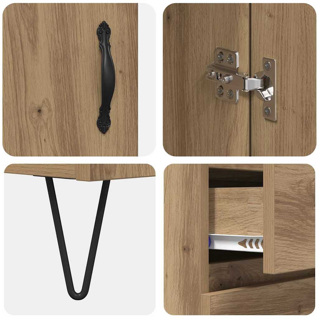 Bufet 2 pcs Stejar Artizanal Lemn Stratificat si Sticla — imaginea 11
