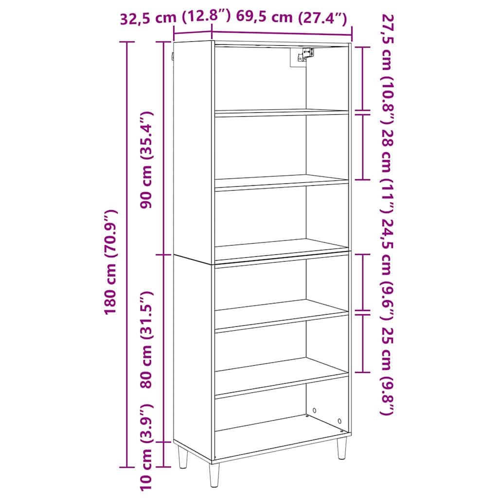 Bufet Stejar Artizanal 69,5 x 32,5 x 180 cm Lemn compozit — imaginea 13