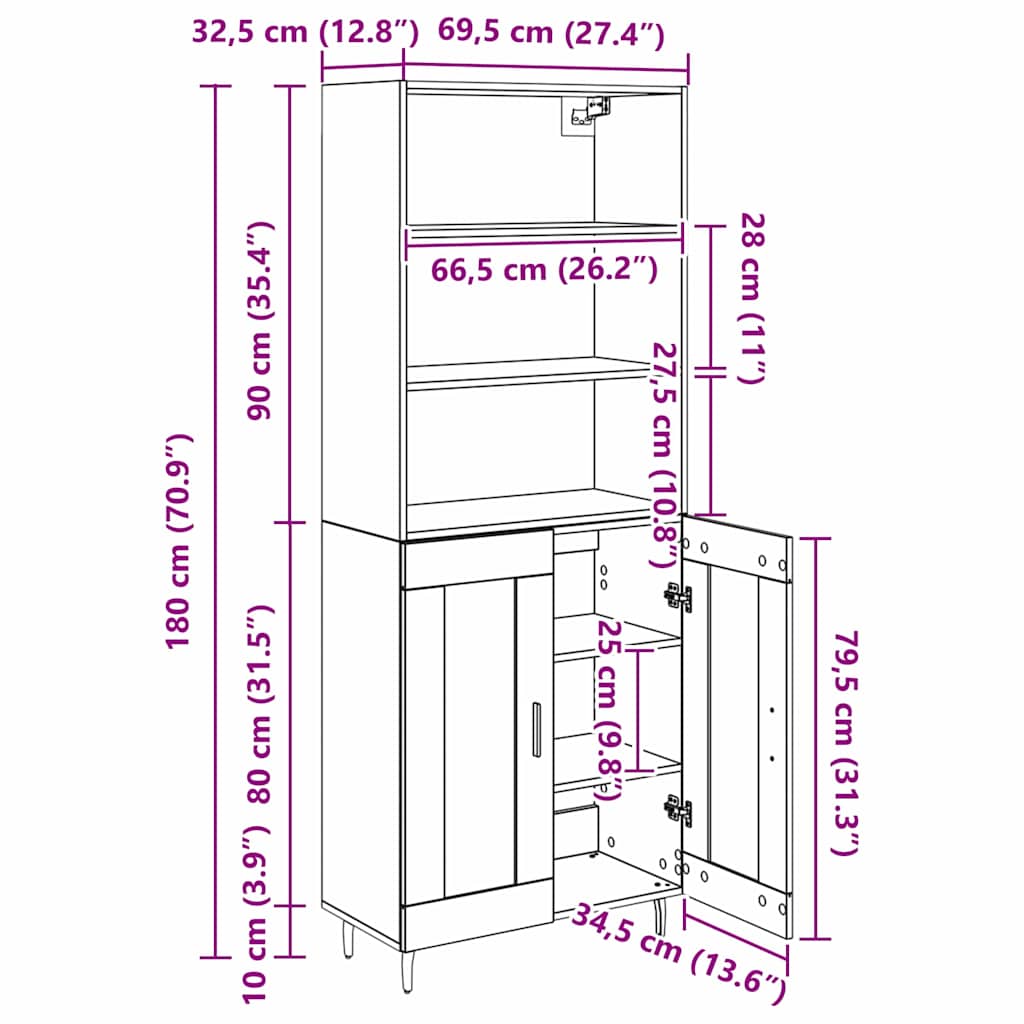 Bufet Lemn Vechi 69,5 x 34 x 180 cm Lemn Stratificat si Sticla — imaginea 13
