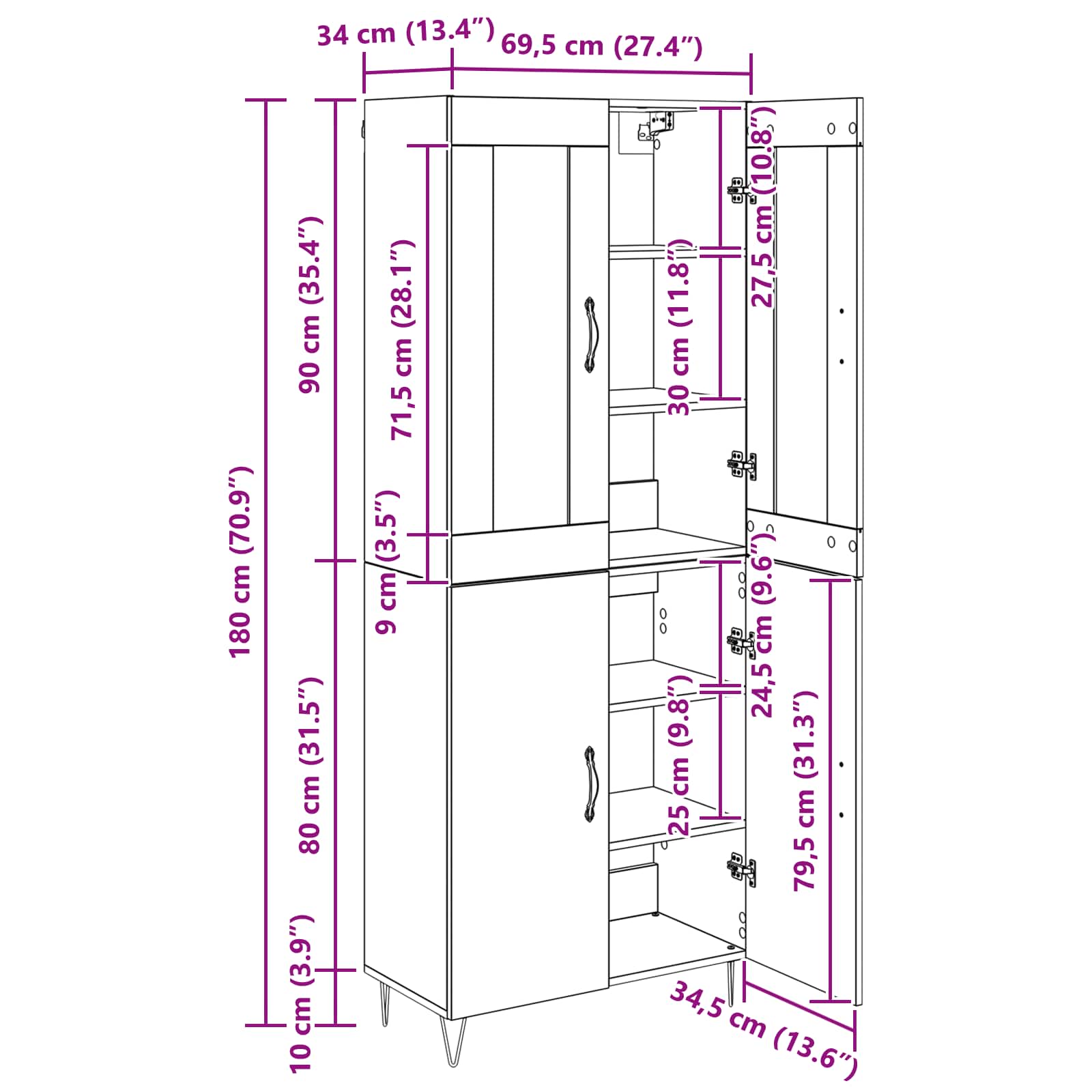 Bufet Lemn Vechi 69,5 x 34 x 180 cm Lemn compozit — imaginea 13