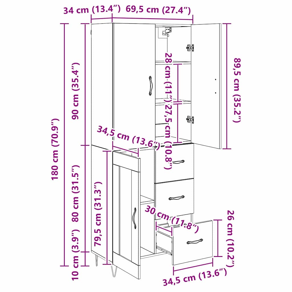 Bufet 2 pcs Stejar Artizanal Lemn Stratificat si Sticla — imaginea 13