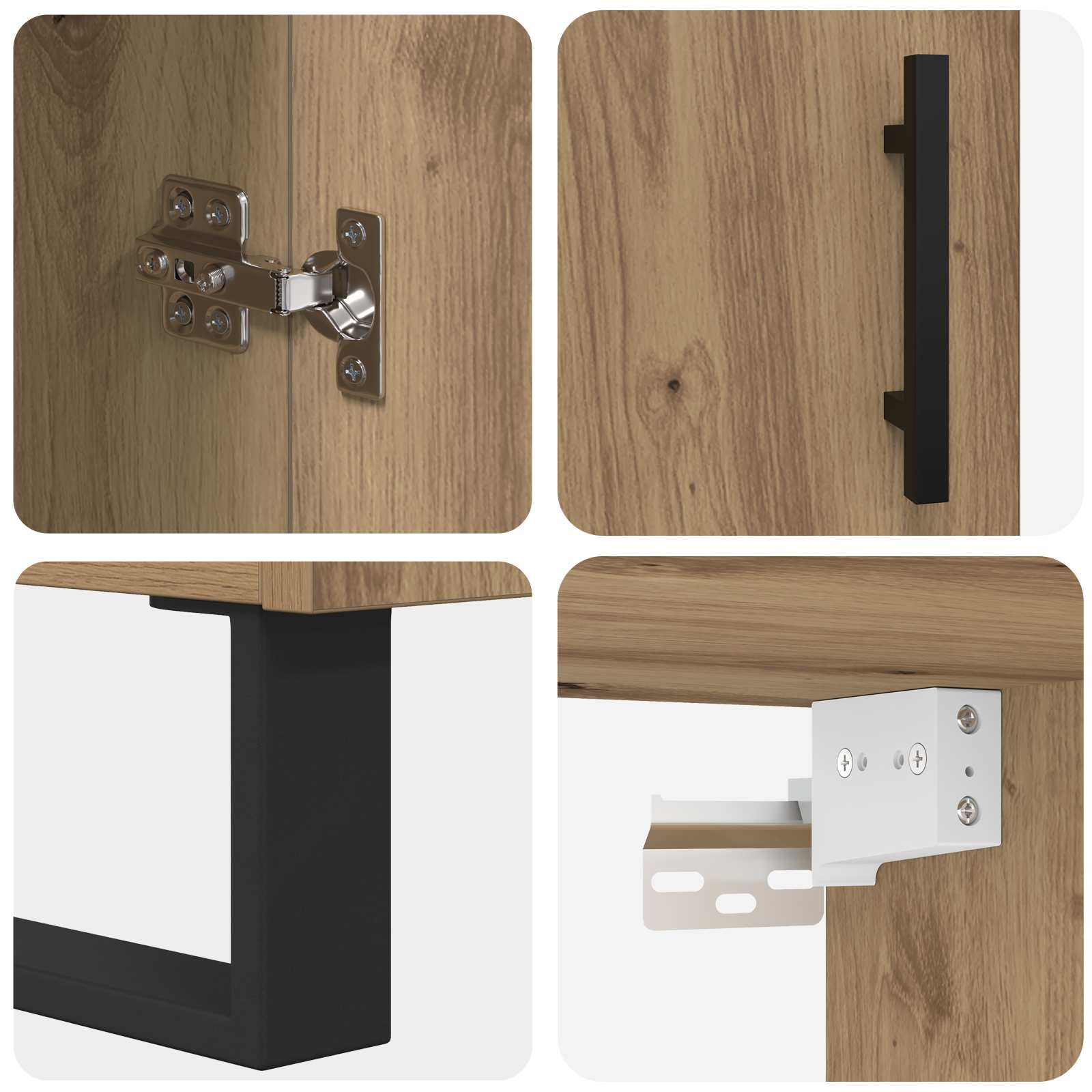 Bufet 2 pcs Stejar Artizanal Lemn Stratificat si Sticla — imaginea 11