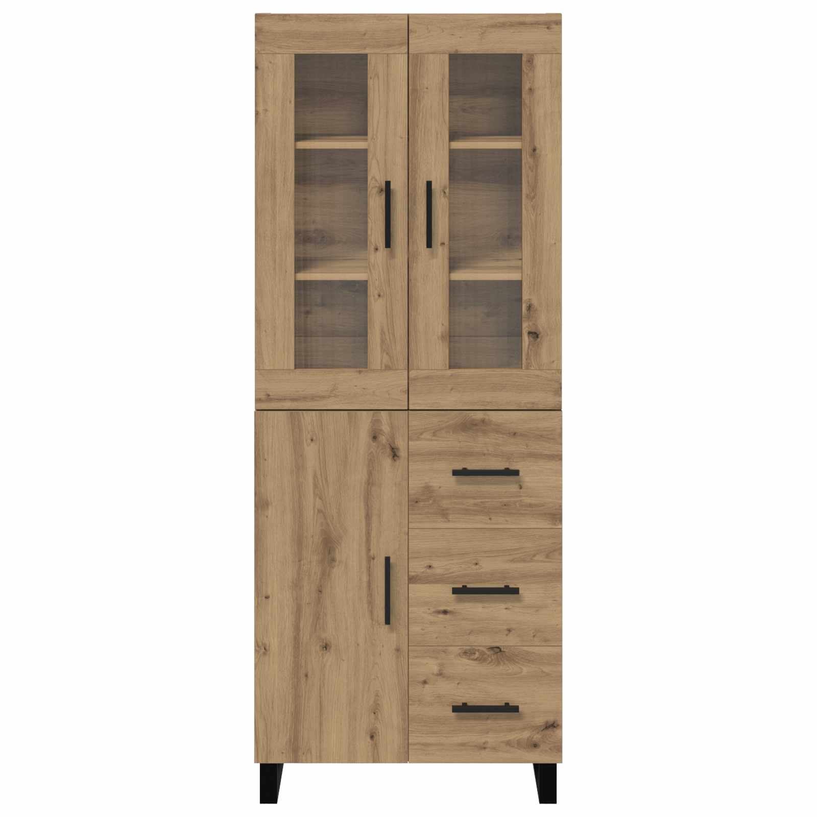 Bufet 2 pcs Stejar Artizanal Lemn Stratificat si Sticla — imaginea 8