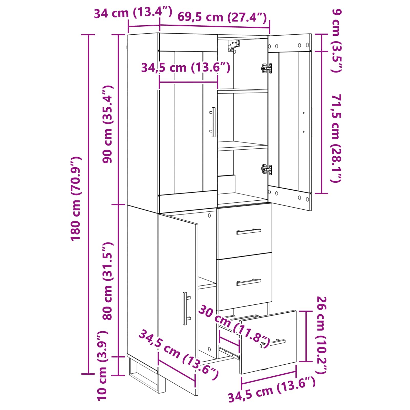 Bufet 2 pcs Stejar Artizanal Lemn Stratificat si Sticla — imaginea 13