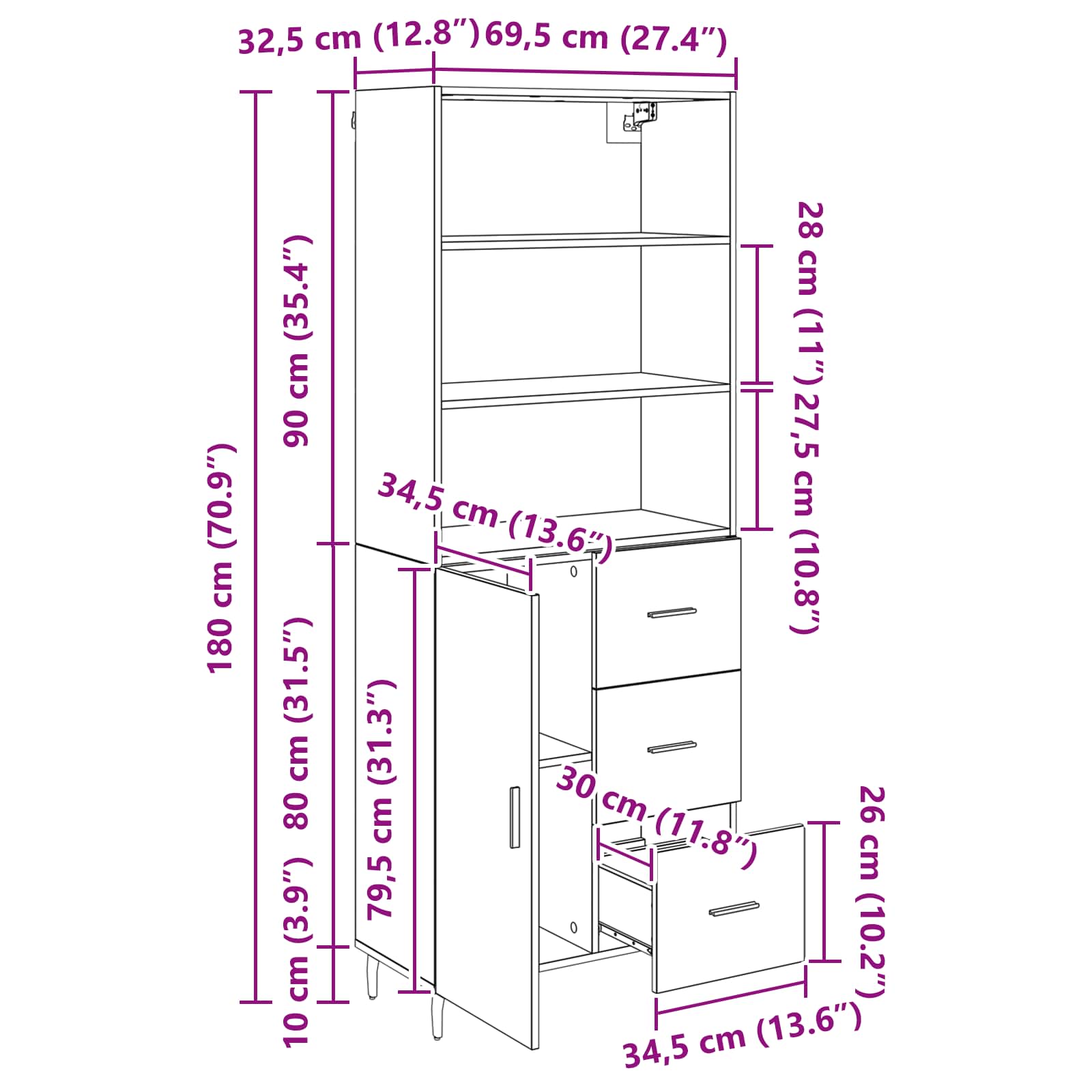 Bufet cu sertar Stejar Artizanal 69,5 x 34 x 180 cm — imaginea 13
