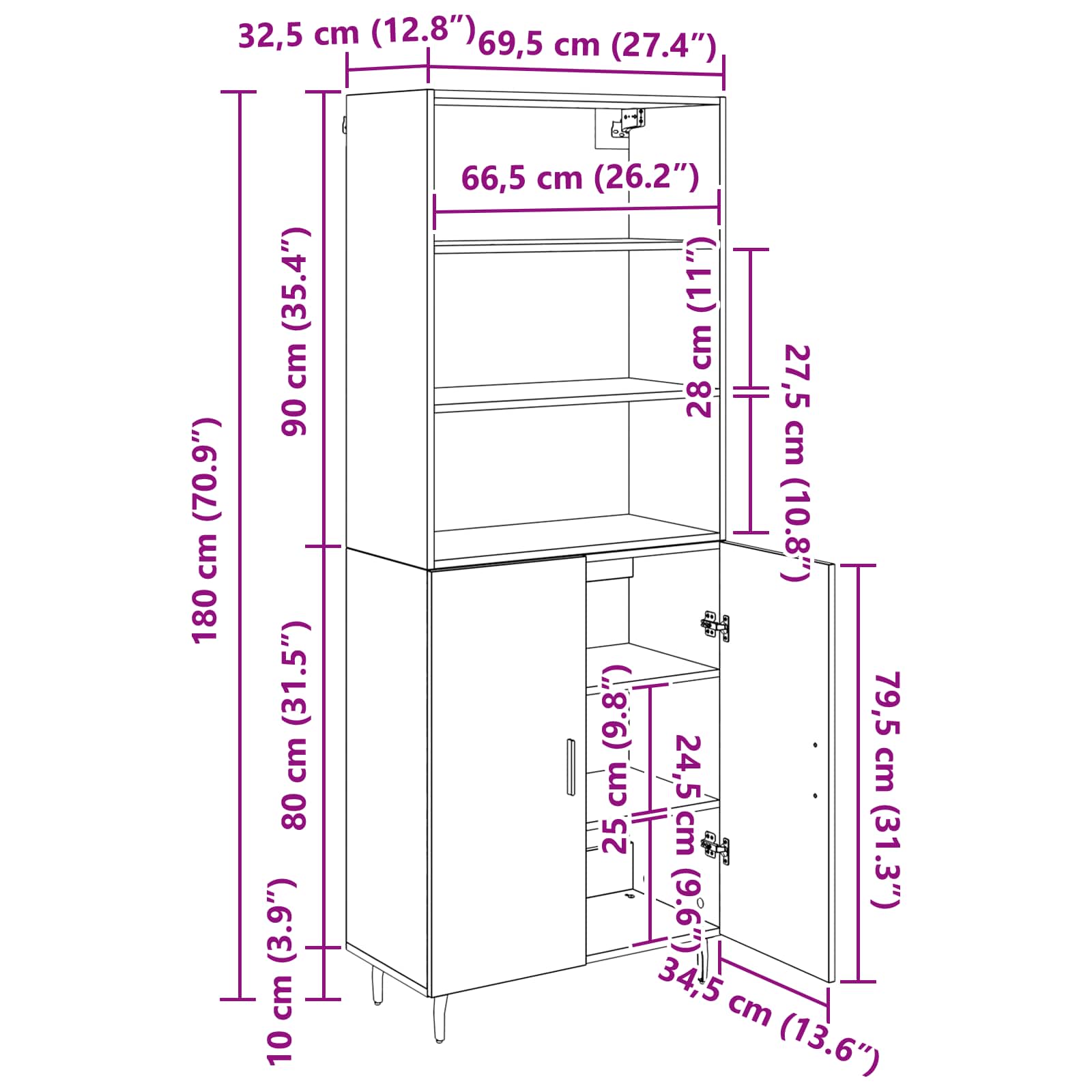 Bufet Stejar Artizanal 69,5 x 34 x 180 cm — imaginea 13