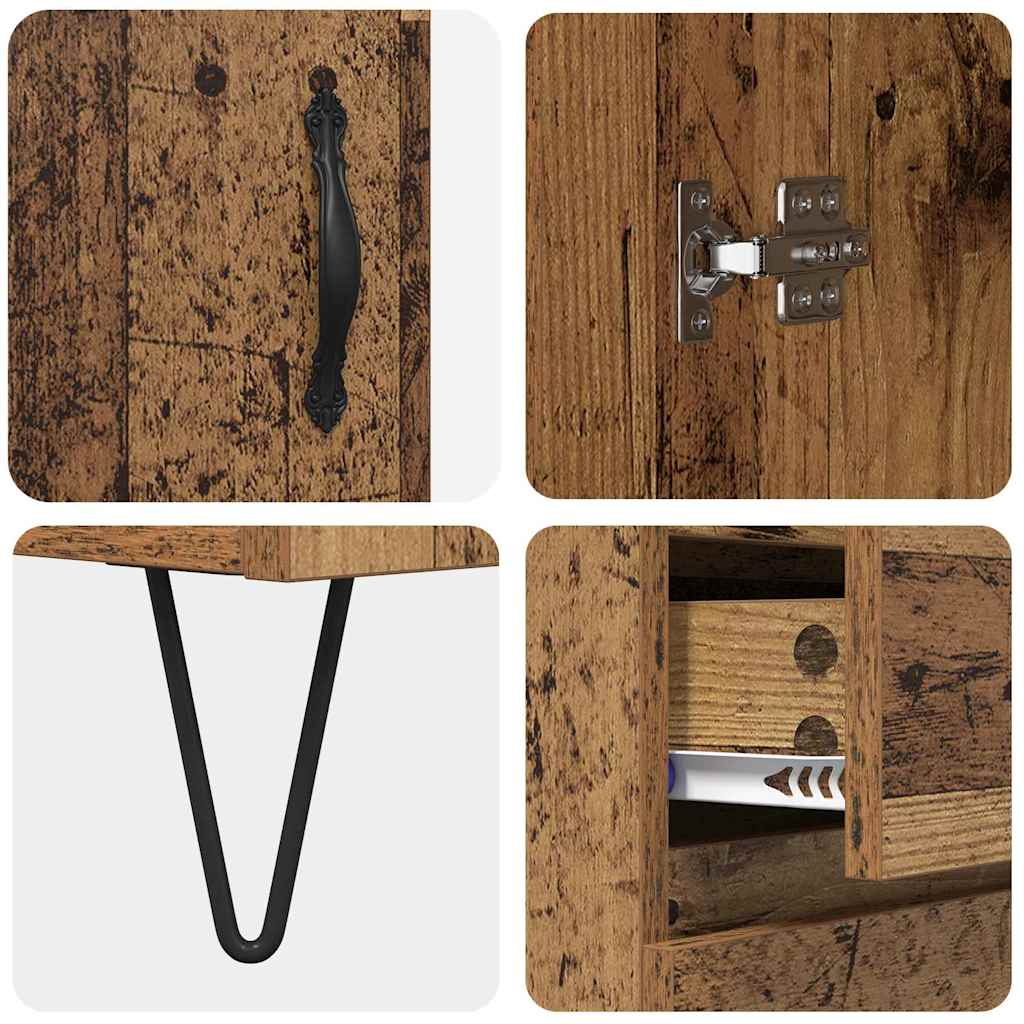 Bufet cu sertar 2 pcs Lemn Vechi Lemn Stratificat si Sticla — imaginea 11