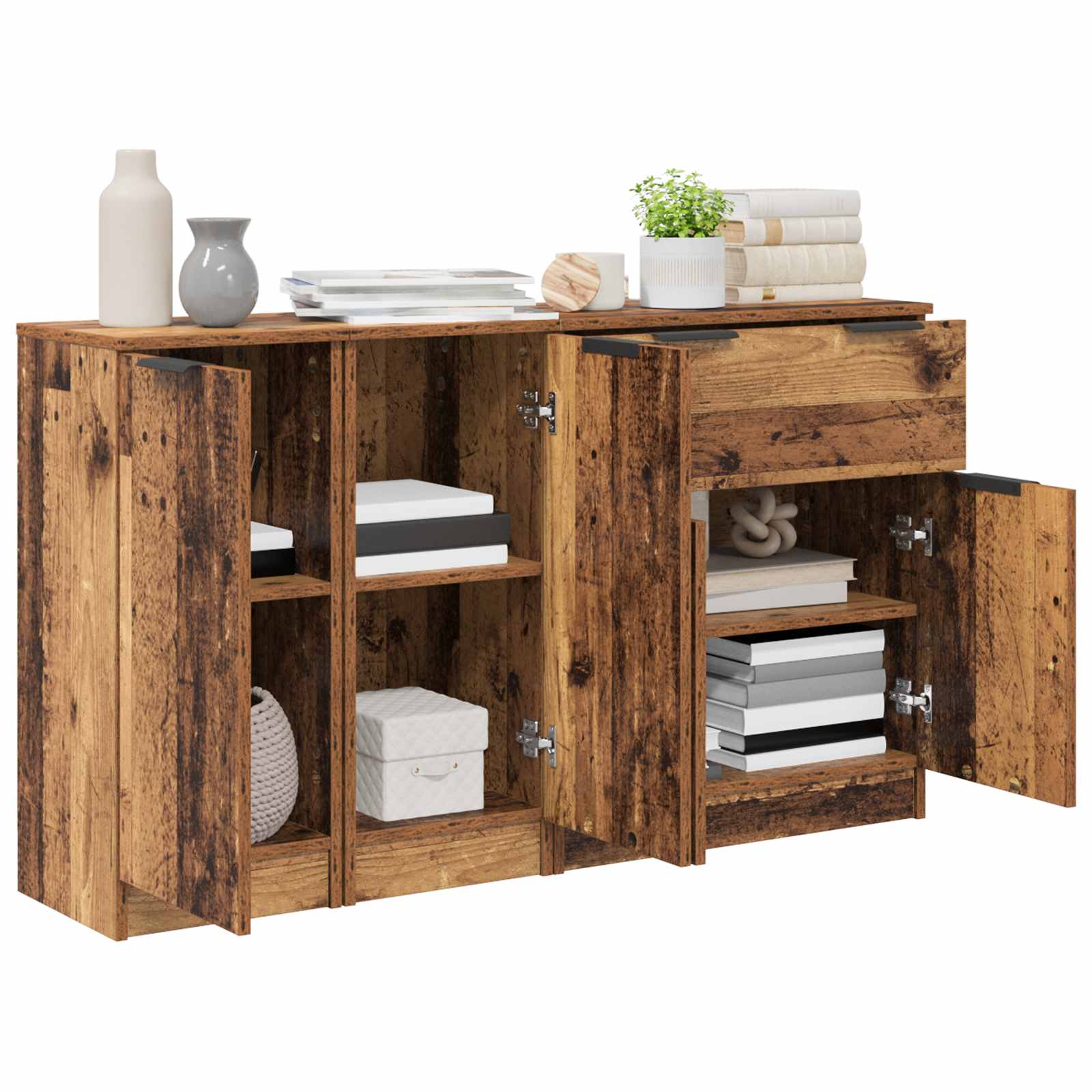 Bufet cu sertar 3 pcs Lemn Vechi Lemn compozit — imaginea 3