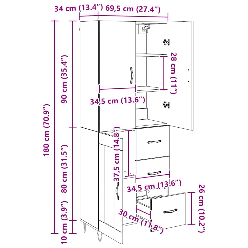 Bufet cu sertar 2 pcs Lemn Vechi Lemn Stratificat si Sticla — imaginea 13